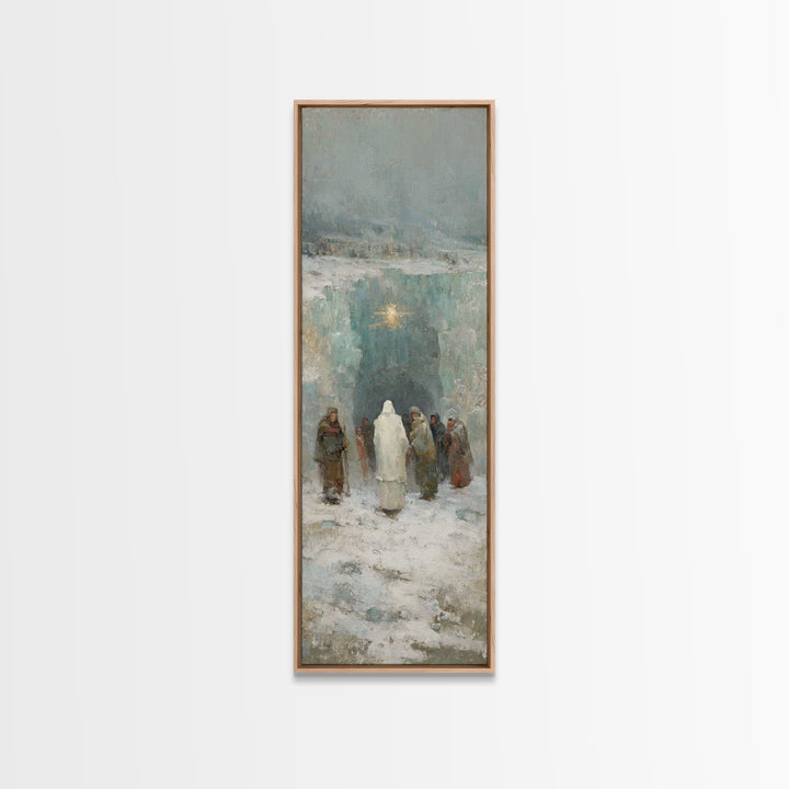 Frozen Cave Nativity | Framed Canvas Print | Christian Christmas Art | Christian Art Canvas | Christian Wall Art | Tall Narrow Wall Art | C