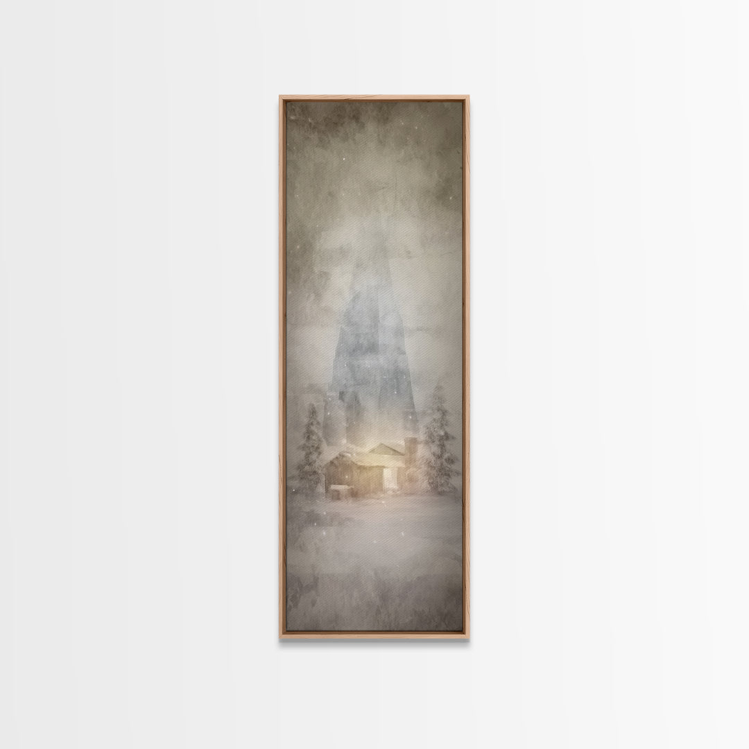 Silent Winter Chapel, Framed Canvas Print, Christian Art Canvas, Christian Wall Art, Christmas Art, Skinny Art, Christian Christmas Art