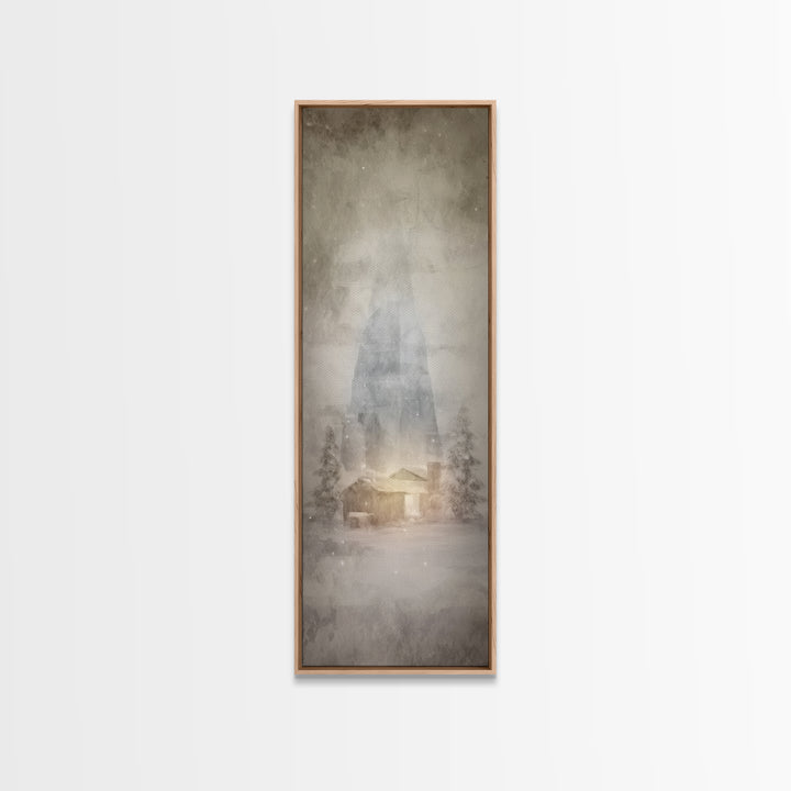 Silent Winter Chapel, Framed Canvas Print, Christian Art Canvas, Christian Wall Art, Christmas Art, Skinny Art, Christian Christmas Art