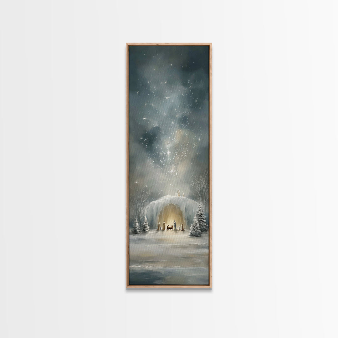 Starry Holy Night - Framed Canvas Print - Christian Wall Art - Christian Christmas Art - Christmas Art - Tall Skinny Art Print - Christian