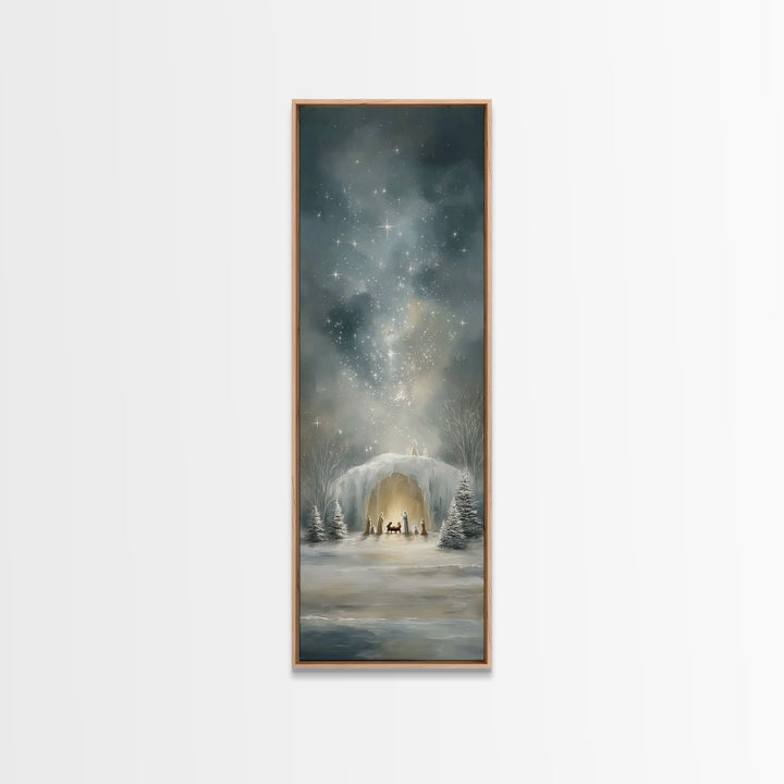 Starry Holy Night - Framed Canvas Print - Christian Wall Art - Christian Christmas Art - Christmas Art - Tall Skinny Art Print - Christian
