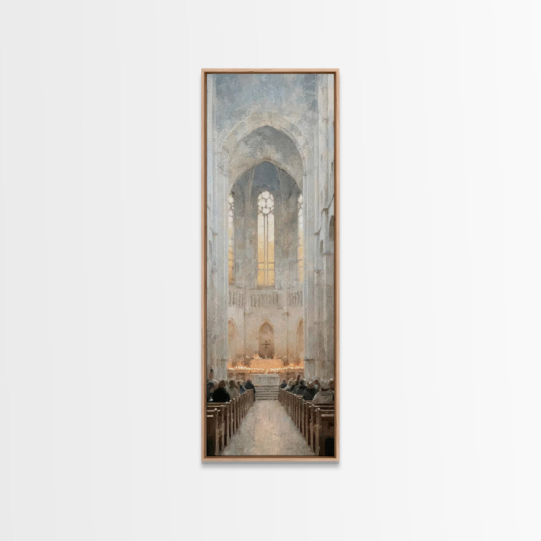 Holy Candle Gathering – Framed Canvas Print – Narrow Art – Christian Christmas Art – Christian Art Canvas – Christian Wall Art – Christian