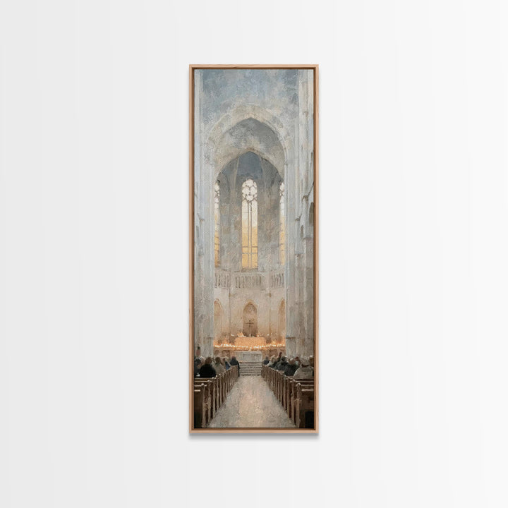 Holy Candle Gathering – Framed Canvas Print – Narrow Art – Christian Christmas Art – Christian Art Canvas – Christian Wall Art – Christian