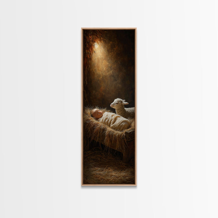 Manger Glow – Framed Canvas Print – Skinny Art – Christian Art Prints – Christian Painting – Christian Christmas Art