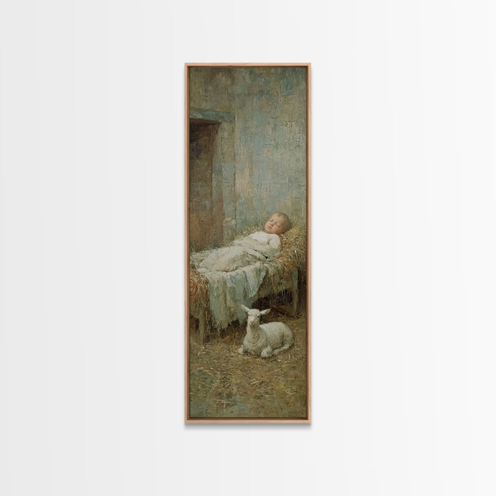 Gentle Stable Rest – Framed Canvas Print – Skinny Art – Christian Art Print – Vintage Christian Art – Christmas Wall Art