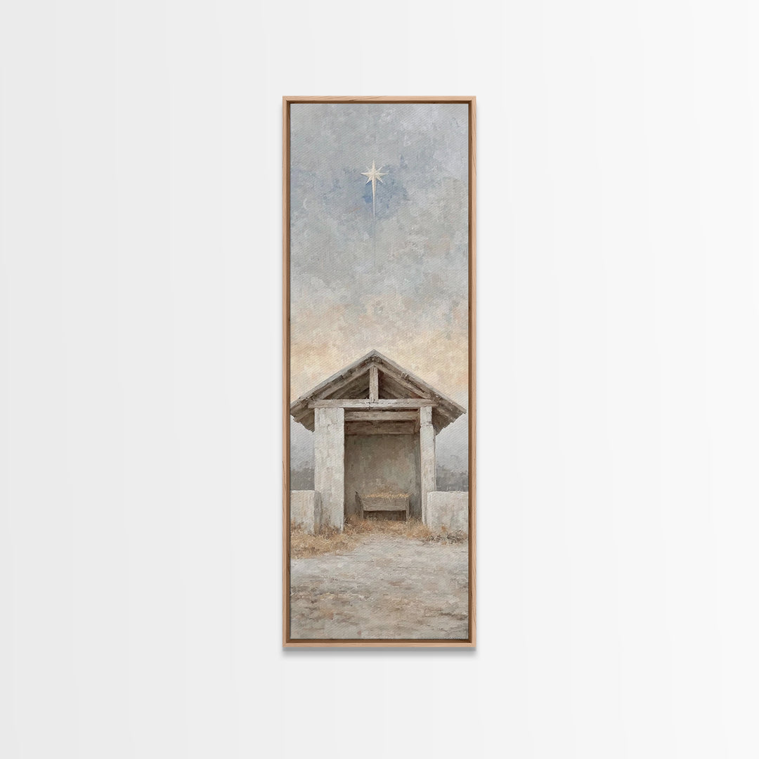 Night Of Promise – Framed Canvas Print – Tall Skinny Art Print – Christian Art Canvas – Christian Christmas Art – Christian Painting
