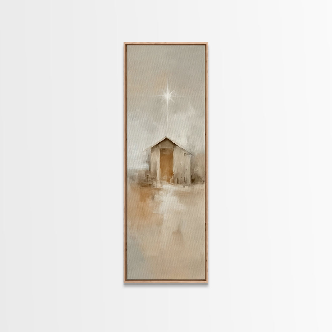 Silent Holy Shelter – Framed Canvas Print – Tall Narrow Wall Art – Christian Christmas Art – Christian Art Canvas – Christian Art Prints