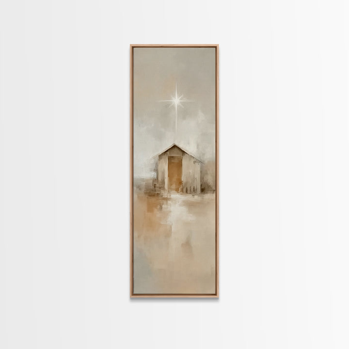 Silent Holy Shelter – Framed Canvas Print – Tall Narrow Wall Art – Christian Christmas Art – Christian Art Canvas – Christian Art Prints