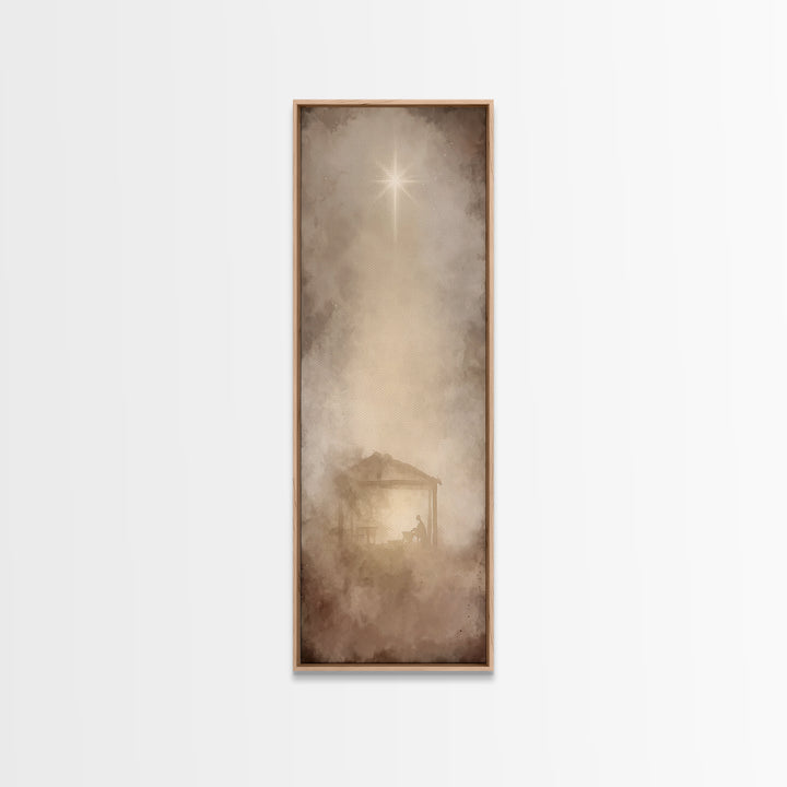 Silent Manger Light, Framed Canvas Print, Christian Art Canvas, Christian Christmas Art, Skinny Art, Jesus Painting, Christian Art