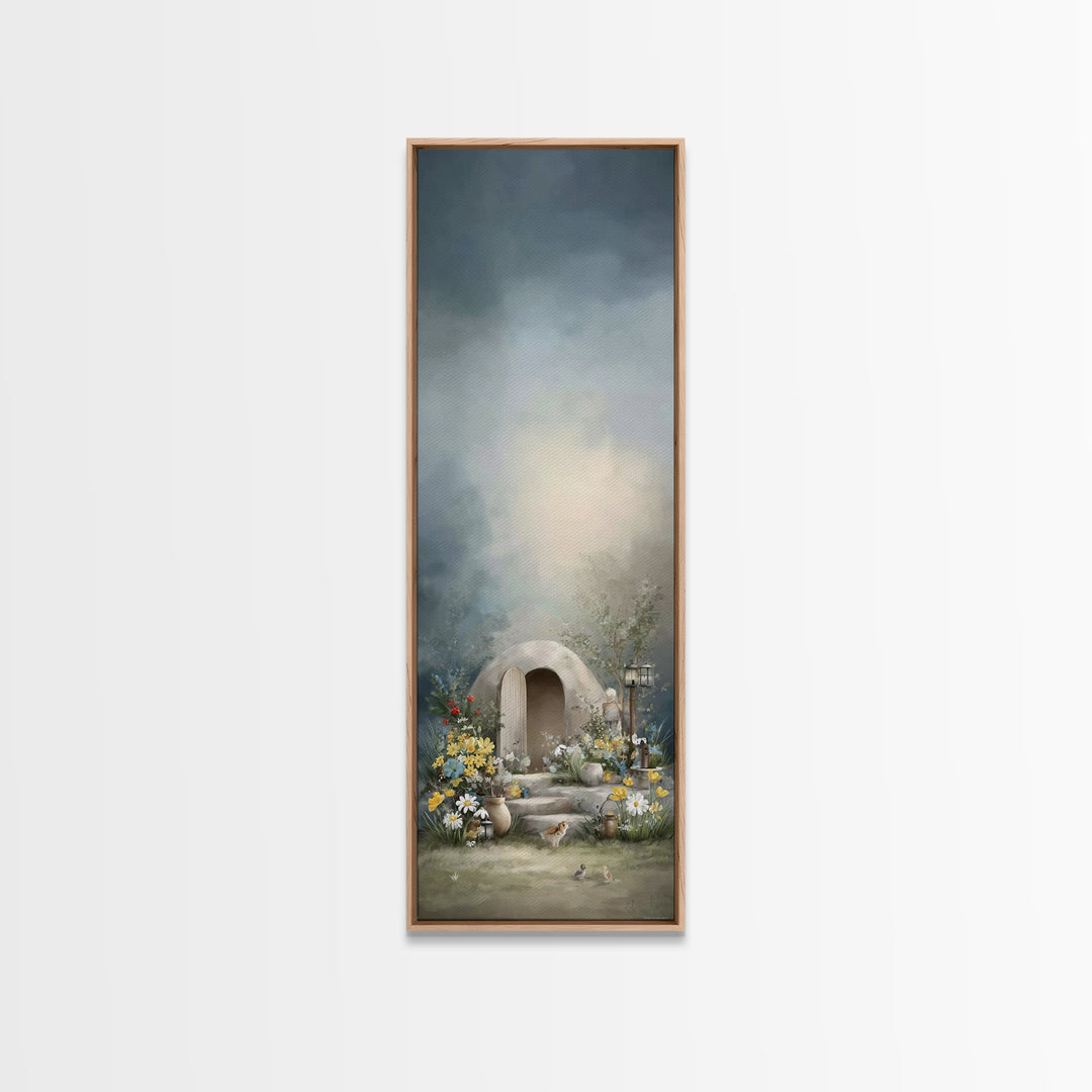 Garden Tomb Peace – Framed Canvas Print – Christian Christmas Art – Christian Wall Art – Christian Art Canvas – Narrow Art – Jesus Painting