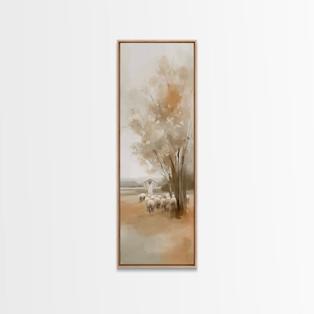 Shepherd Meadow Peace – Framed Canvas Print – Christian Art Canvas – Jesus Painting – Christian Wall Art – Tall Skinny Art Print