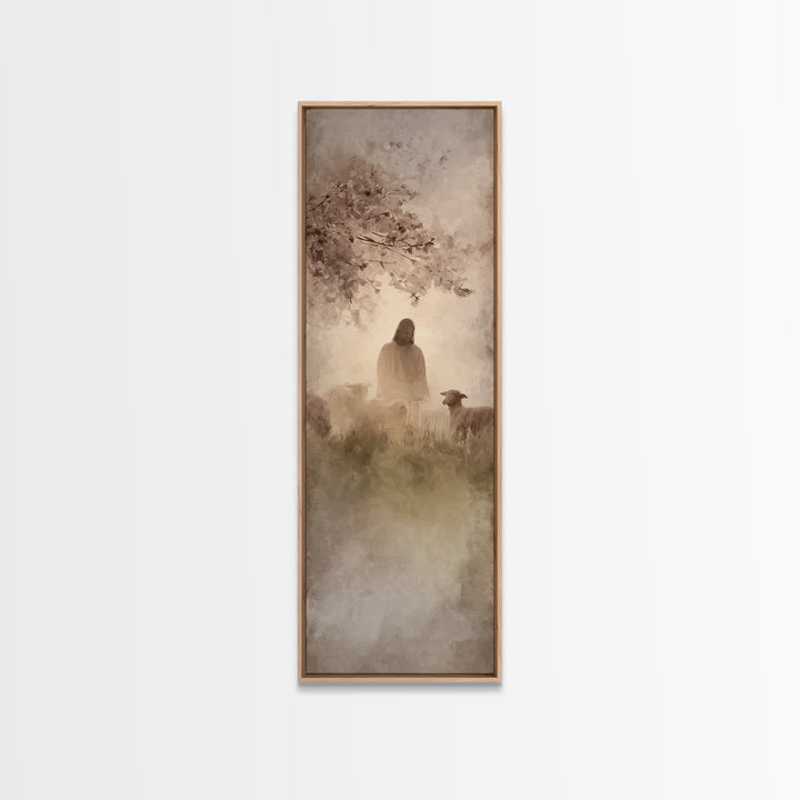 Blossoms Of Mercy | Framed Canvas Print | Jesus Painting | Christian Wall Art | Tall Skinny Art Print | Christian Christmas Art | Christian