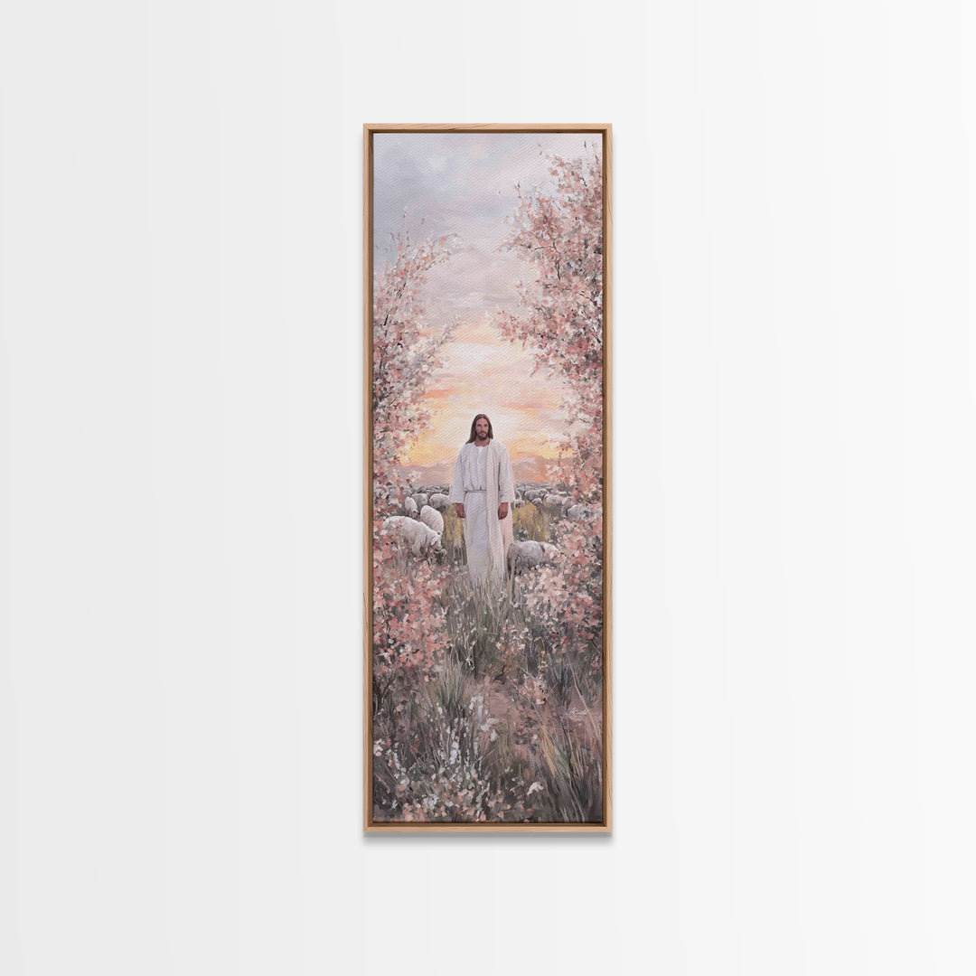 Shepherd Of Dawn – Framed Canvas Print – Christian Art Canvas – Large Jesus Painting – Narrow Art – Christian Wall Art – Christmas Art