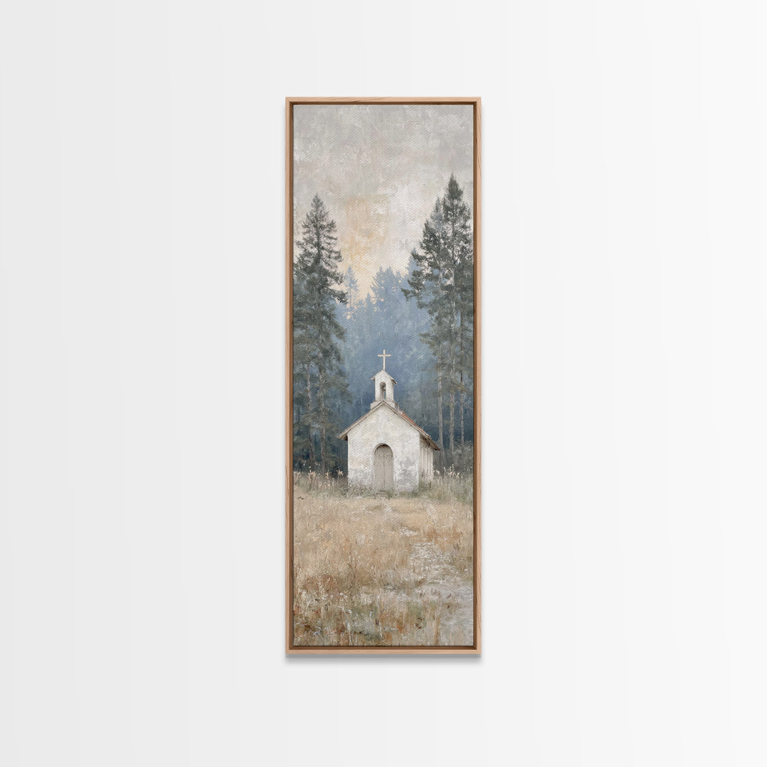 Silent Woodland Chapel – Framed Canvas Print – Christian Art Canvas – Modern Christian Art – Narrow Art – Christian Wall Art – Christian Gi