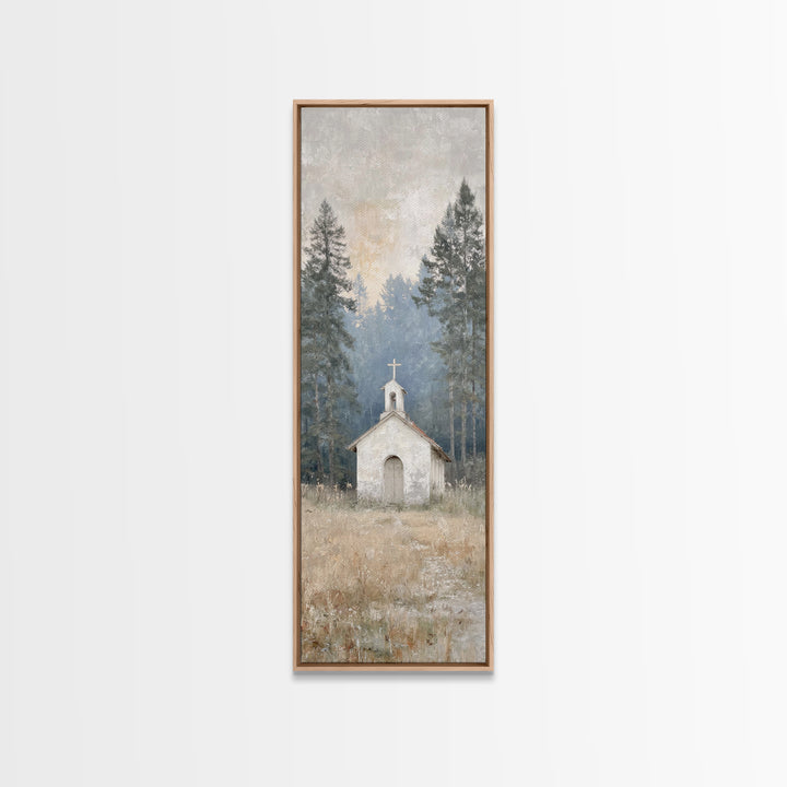 Silent Woodland Chapel – Framed Canvas Print – Christian Art Canvas – Modern Christian Art – Narrow Art – Christian Wall Art – Christian Gi