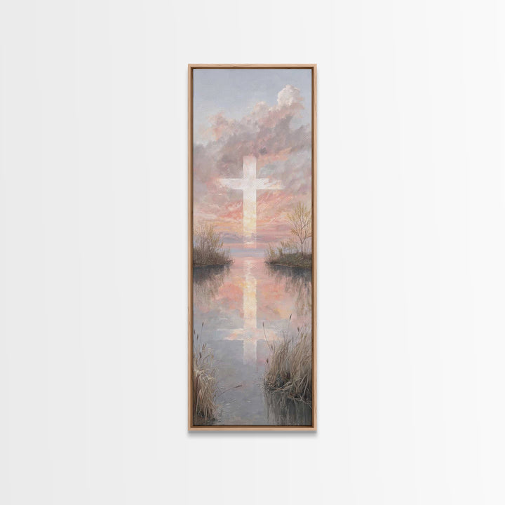 Sunset Cross Glory, Framed Canvas Print, Christian Wall Art, Christian Art Canvas, Tall Narrow Wall Art, Christian Christmas Art, Modern Ch