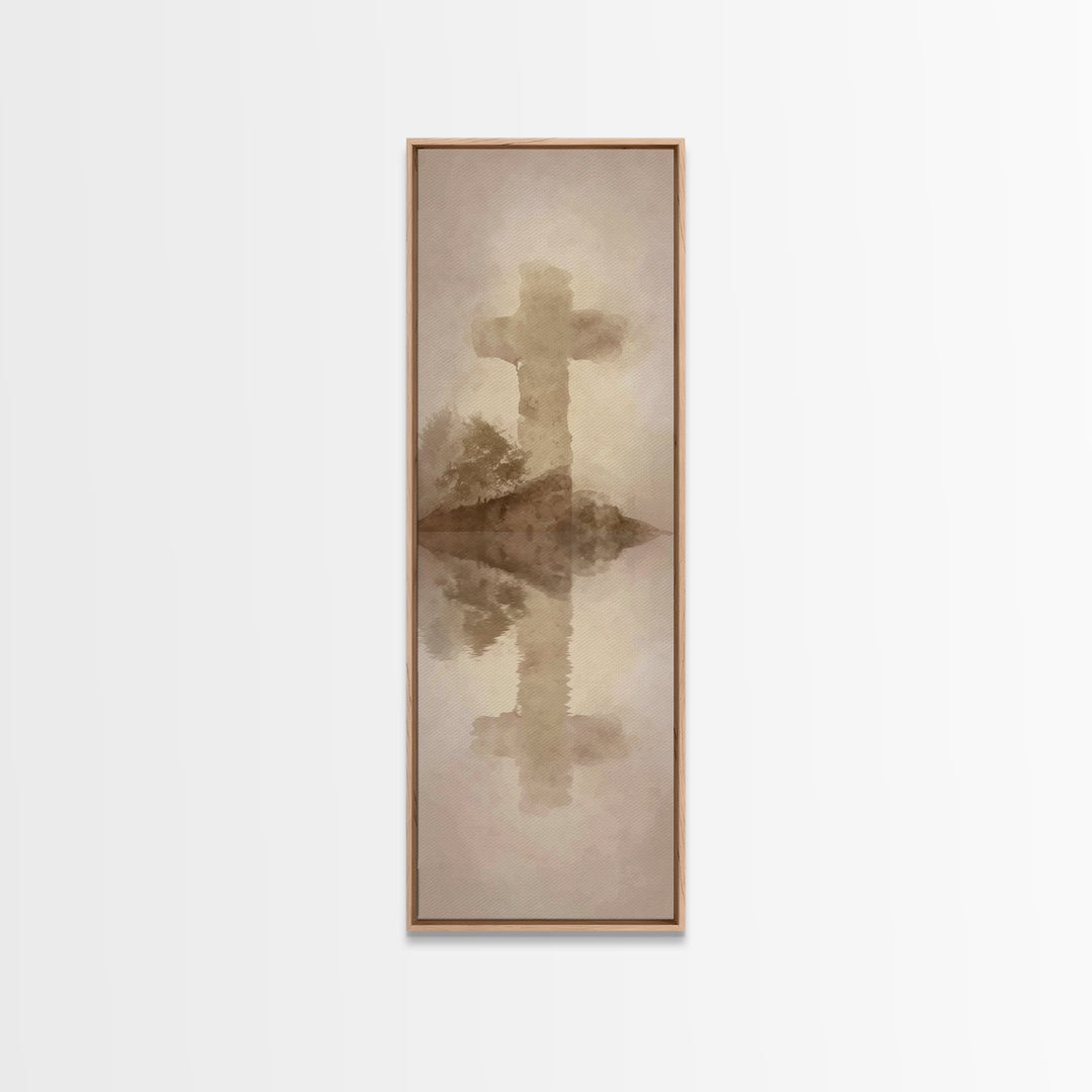 Eternal Cross Silence | Framed Canvas Print | Christian Wall Art | Minimalist Christian Art | Tall Skinny Art Print | Christian Art Canvas