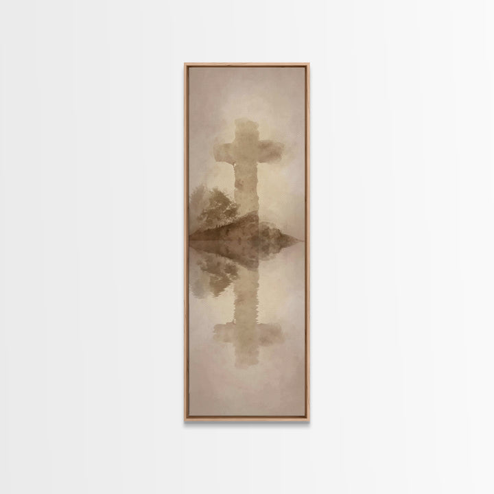 Eternal Cross Silence | Framed Canvas Print | Christian Wall Art | Minimalist Christian Art | Tall Skinny Art Print | Christian Art Canvas
