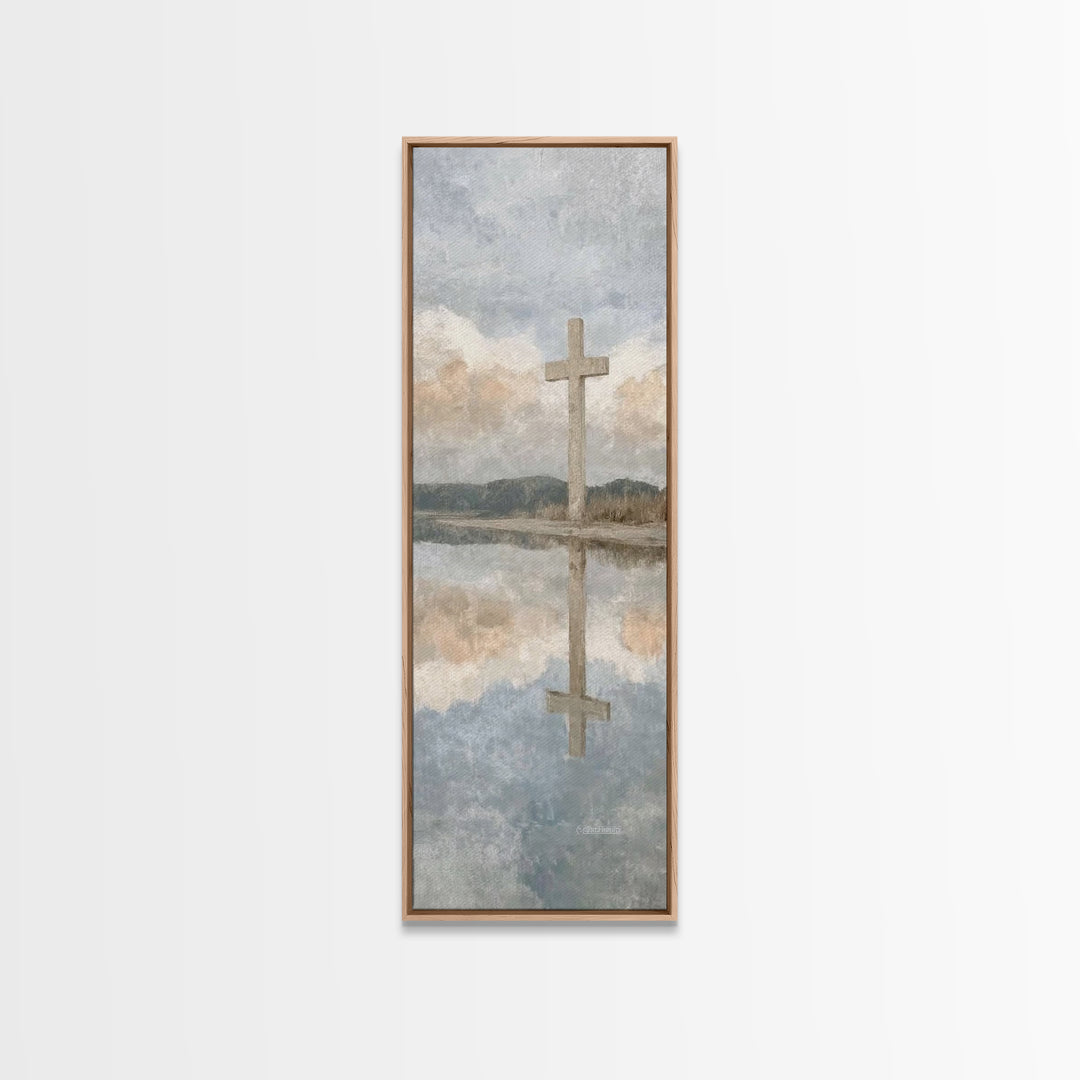 Cross Of Dawn – Framed Canvas Print – Tall Narrow Wall Art – Christian Wall Art – Christian Art Canvas – Jesus Painting – Christian Decor