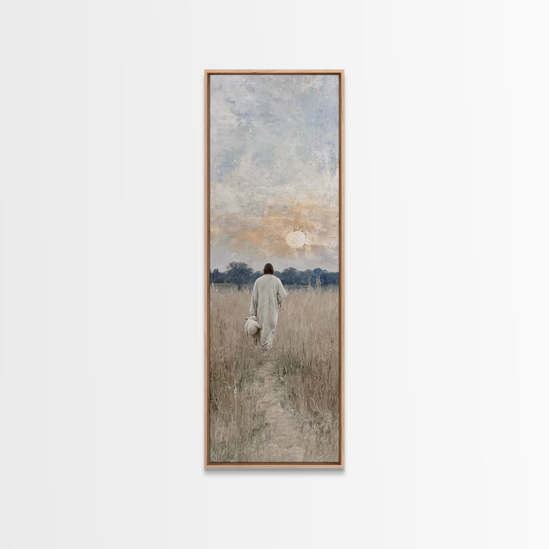 Shepherd’s Promise – Framed Canvas Print – Tall Skinny Art Print – Christian Wall Art – Jesus Painting – Christian Art Canvas – Christian G