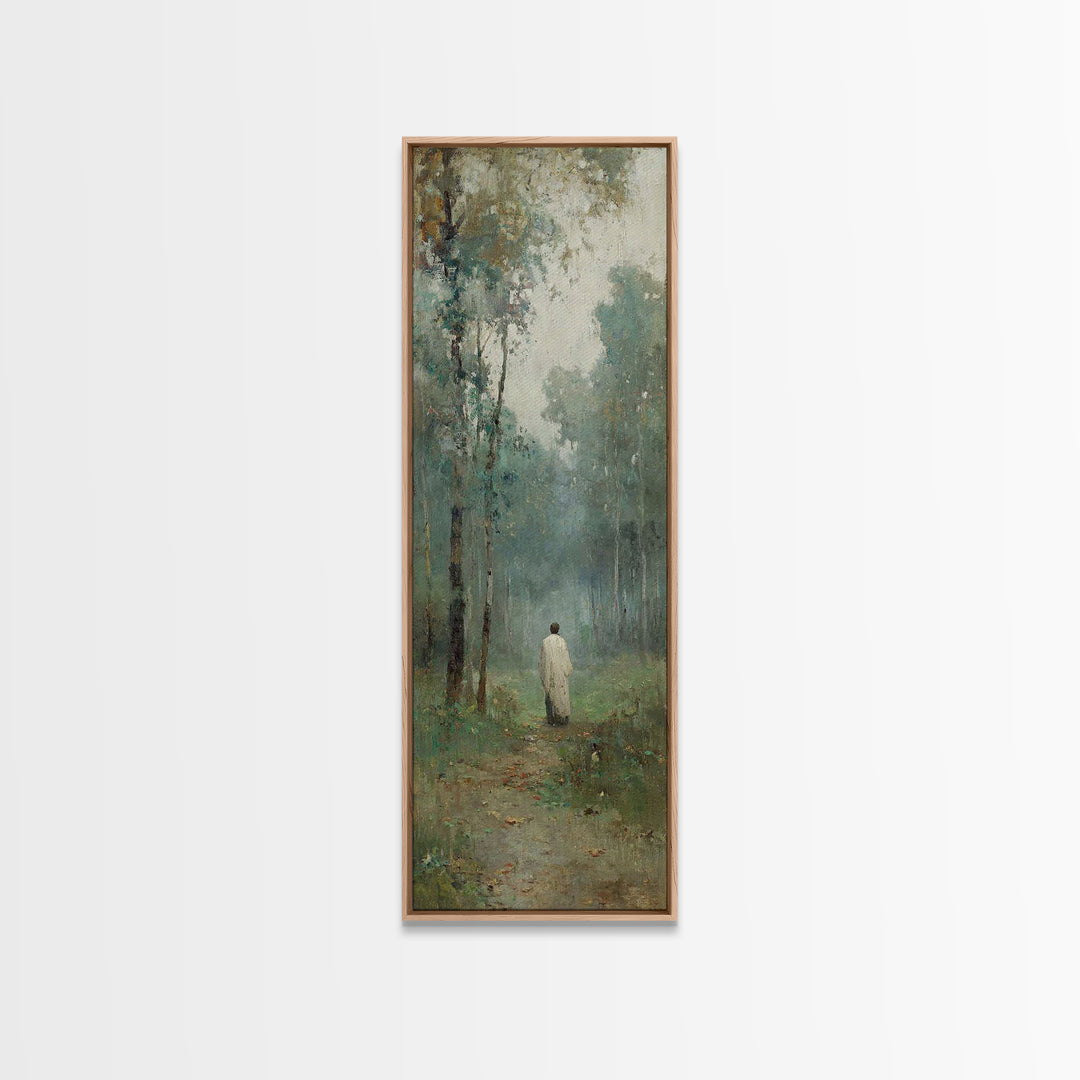 Silent Woodland Journey – Framed Canvas Print – Tall Narrow Wall Art – Christian Art Canvas – Jesus Painting – Vintage Christian Art – Chri