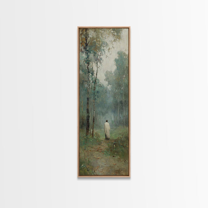 Silent Woodland Journey – Framed Canvas Print – Tall Narrow Wall Art – Christian Art Canvas – Jesus Painting – Vintage Christian Art – Chri
