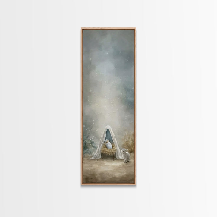 Holy Manger Peace – Framed Canvas Print – Narrow Art – Christian Christmas Art – Christian Wall Art – Christmas Art Prints – Christian Art