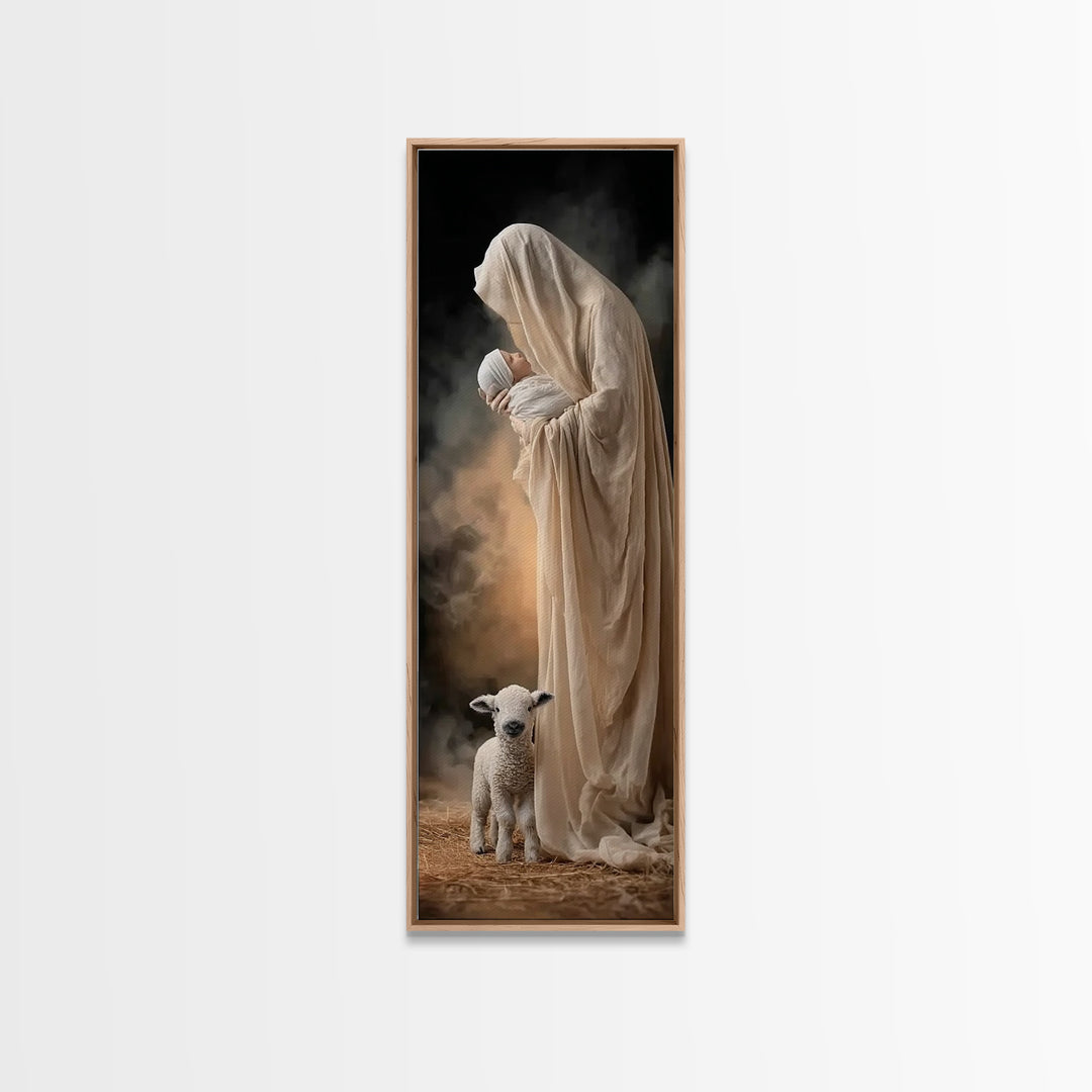 Tender Nativity Love – Framed Canvas Print – Skinny Art – Christian Christmas Decor – Christian Art Print – Christmas Wall Art – Christian