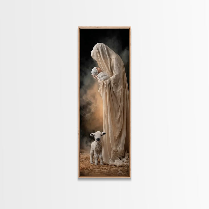Tender Nativity Love – Framed Canvas Print – Skinny Art – Christian Christmas Decor – Christian Art Print – Christmas Wall Art – Christian