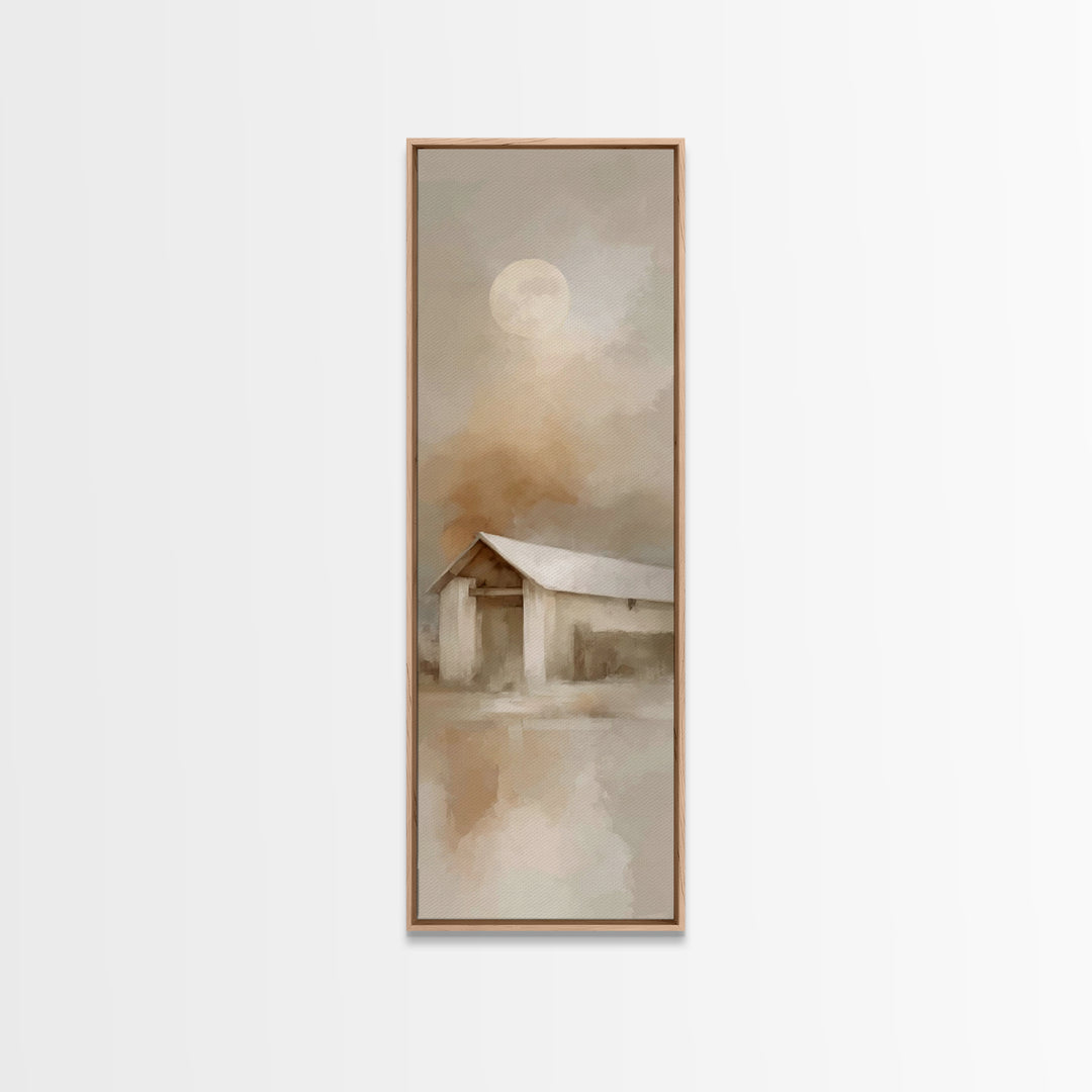 Humble Stable Moon – Framed Canvas Print – Tall Narrow Wall Art – Christmas Wall Art – Christian Christmas Art – Christian Art Canvas – Chr