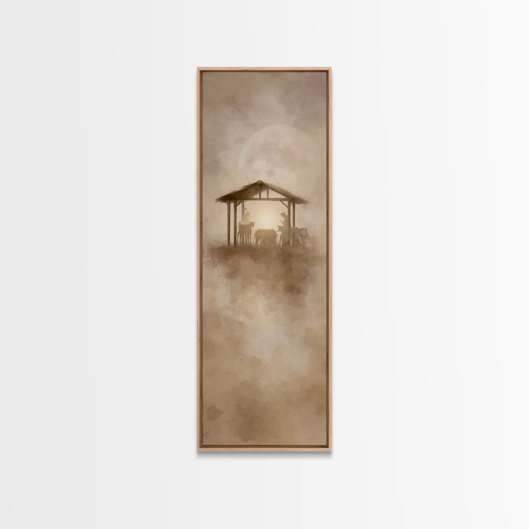 Holy Night Shelter – Framed Canvas Print – Skinny Art – Christian Art Canvas – Christmas Art – Christian Wall Art – Christian Christmas Art