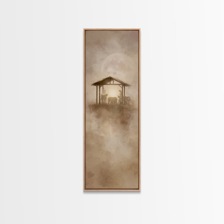 Holy Night Shelter – Framed Canvas Print – Skinny Art – Christian Art Canvas – Christmas Art – Christian Wall Art – Christian Christmas Art