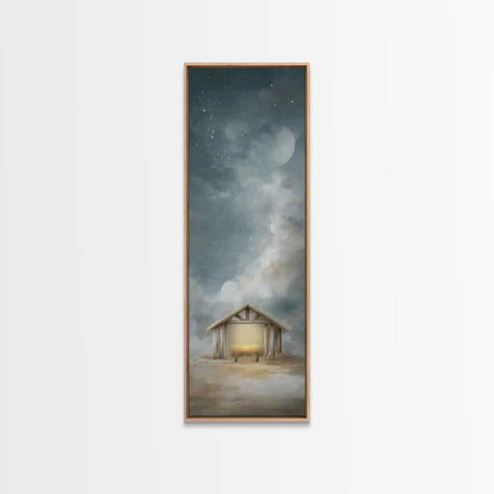 Manger Under Stars – Framed Canvas Print – Tall Skinny Art Print – Christian Christmas Art – Christian Art Canvas – Christmas Wall Art – Ch