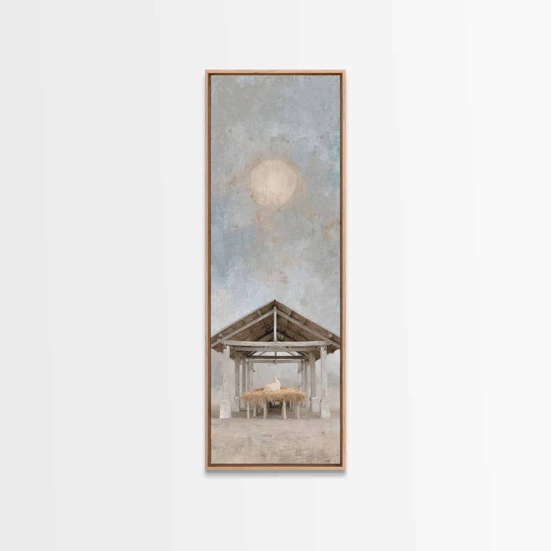 Moonlit Bethlehem Sky – Framed Canvas Print – Narrow Art – Christian Wall Art – Christian Christmas Art – Christian Art Canvas – Christmas