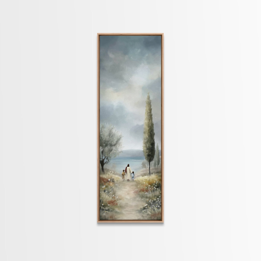 Morning Grace Path, Framed Canvas Print, Tall Skinny Art Print, Christian Art Canvas, Jesus Painting, Christian Christmas