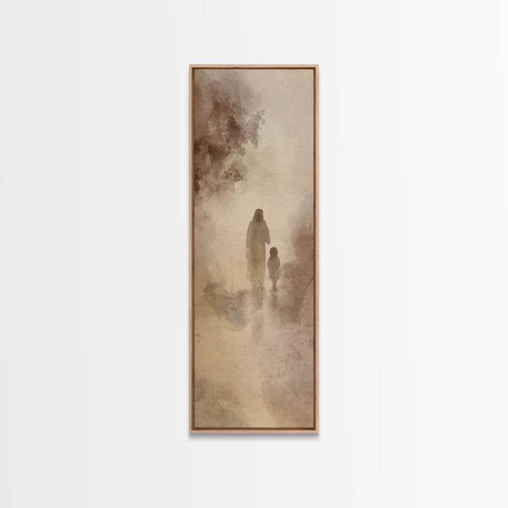 Quiet River Walk | Framed Canvas Print | Tall Narrow Wall Art | Christian Art | Jesus Painting | Christmas Art Canvas