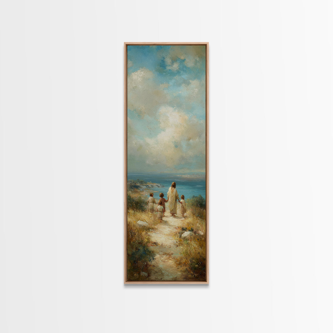 Shepherd’s Dawn, Framed Canvas Print, Tall Skinny Art Print, Christian Art, Christian Canvas, Christmas Art, Jesus Painting