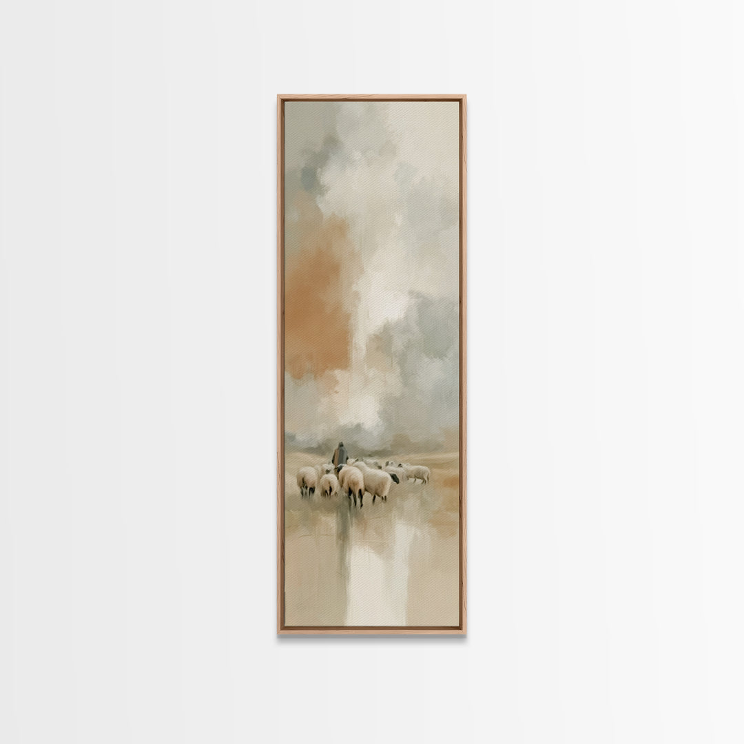 Shepherd’s Quiet Path – Framed Canvas Print – Tall Narrow Wall Art – Christian Art Canvas – Jesus Painting – Christmas Art