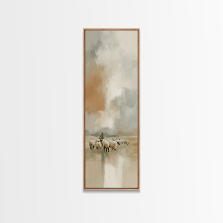 Shepherd’s Quiet Path – Framed Canvas Print – Tall Narrow Wall Art – Christian Art Canvas – Jesus Painting – Christmas Art