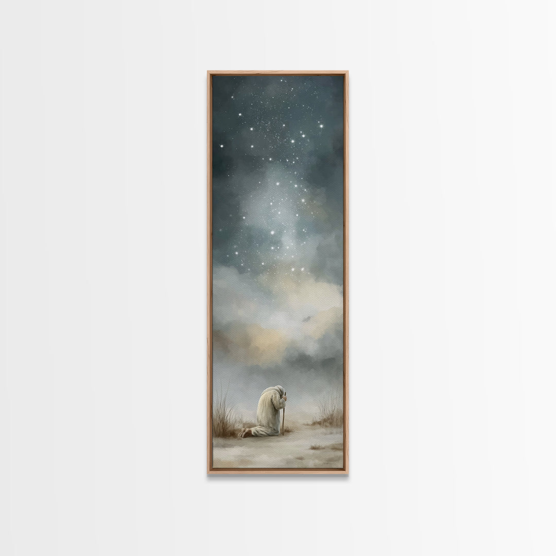 Silent Night Prayer – Framed Canvas Print – Tall Narrow Wall Art – Christian Painting – Christian Art Canvas – Christmas Art