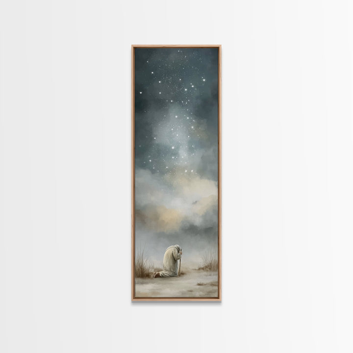 Silent Night Prayer – Framed Canvas Print – Tall Narrow Wall Art – Christian Painting – Christian Art Canvas – Christmas Art