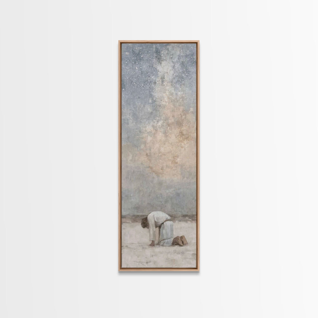 Desert Night Prayer – Framed Canvas Print – Christian Art Canvas – Jesus Painting – Christian Wall Art – Tall Narrow Wall Art – Christian A