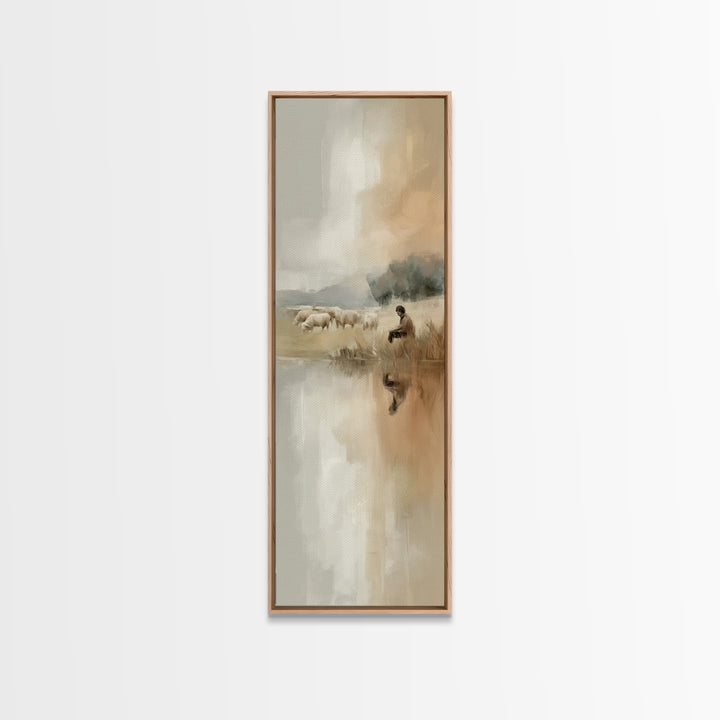 Shepherd’s Quiet Watch, Framed Canvas Print, Christian Art Canvas, Tall Narrow Wall Art, Christian Art, Jesus Painting, Christian Wall Art