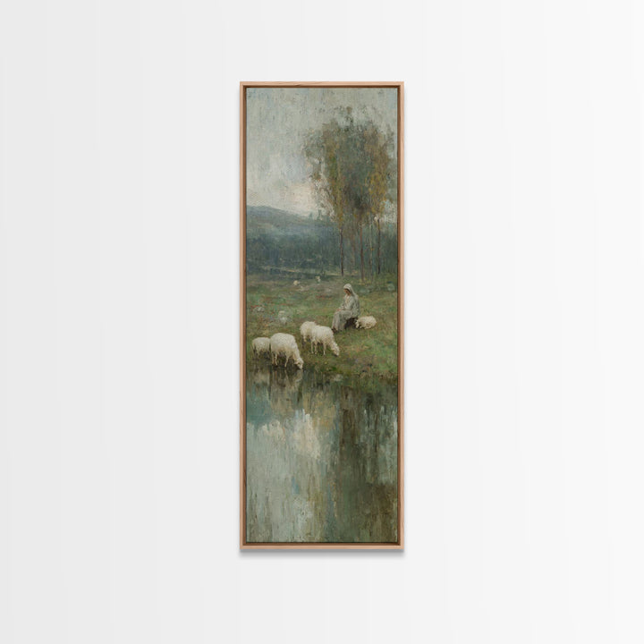 Pasture Grace Reflections – Framed Canvas Print – Christian Art – Jesus Painting – Christian Wall Art – Christian Art Canvas – Tall Narrow