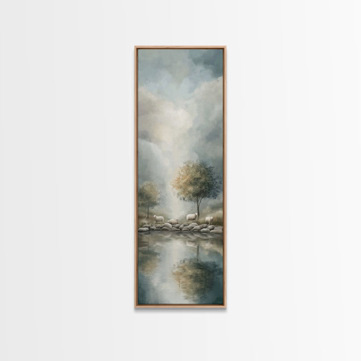 Solitude By The Lake – Framed Canvas Print – Tall Narrow Wall Art – Christian Art Canvas – Christian Art – Christian Wall Art – Jesus Paint