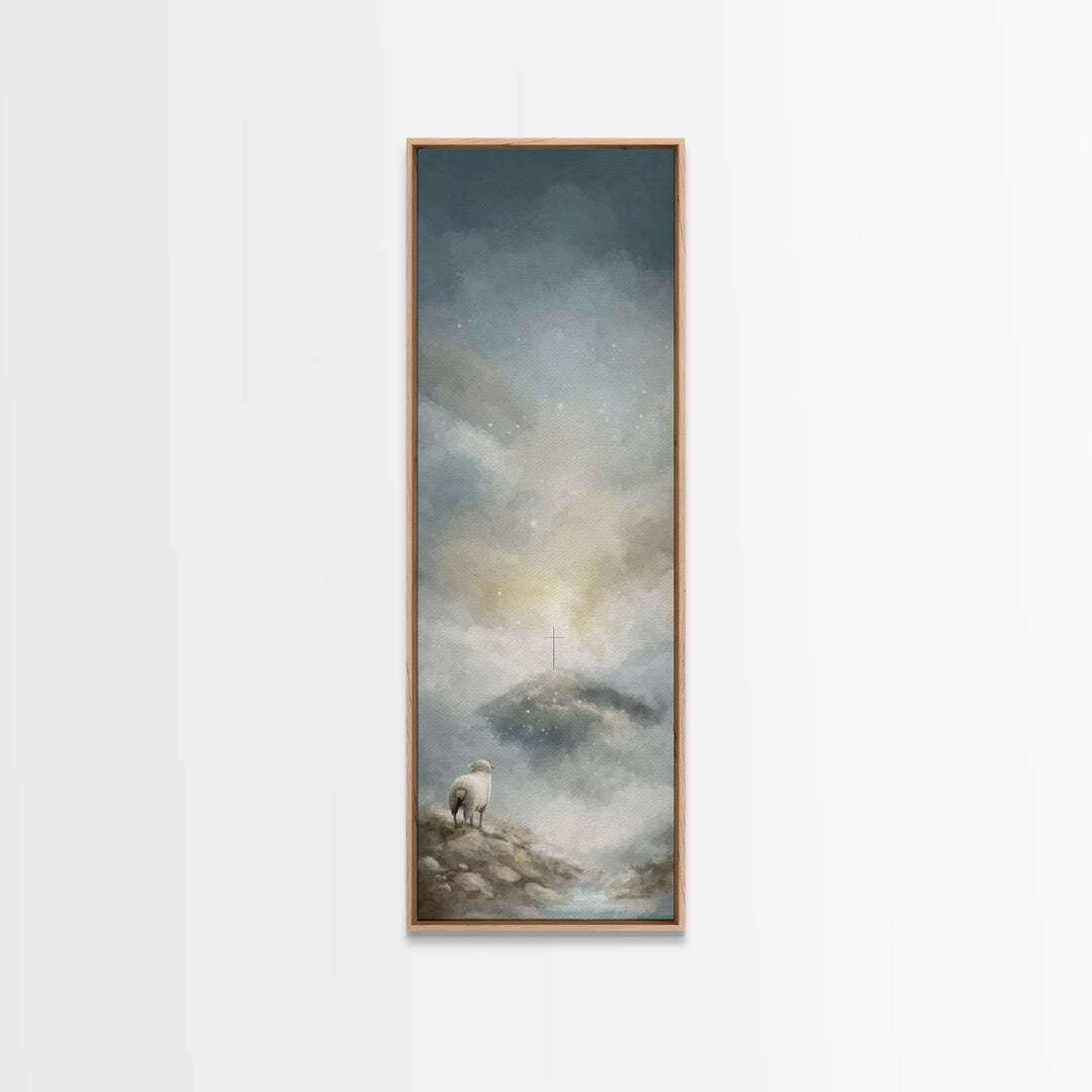 Heavenly Pasture Light – Framed Canvas Print – Tall Narrow Wall Art – Christian Wall Art – Christian Art Canvas – Jesus Painting – Christia