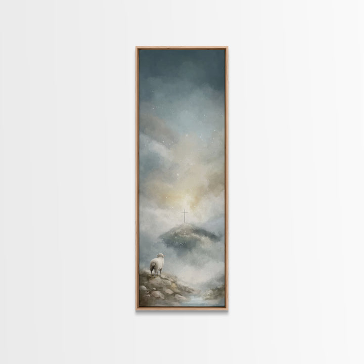 Heavenly Pasture Light – Framed Canvas Print – Tall Narrow Wall Art – Christian Wall Art – Christian Art Canvas – Jesus Painting – Christia