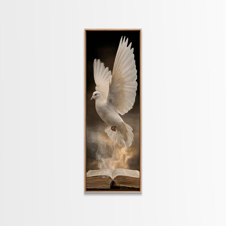 Living Word Dove – Framed Canvas Print – Tall Narrow Wall Art – Christian Art Canvas – Christian Wall Art – Christian Painting – Christmas