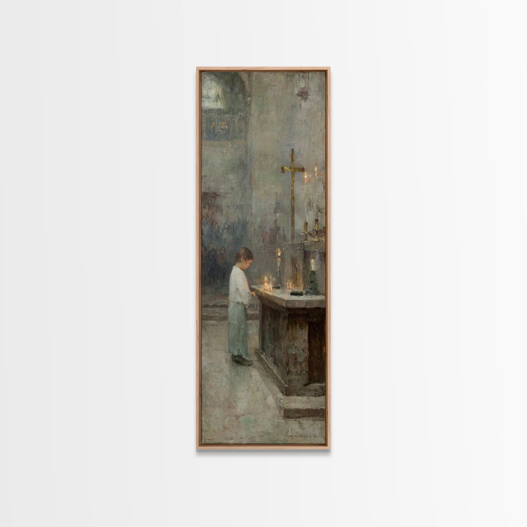Sacred Candle – Framed Canvas Print, Christian Painting, Christian Wall Art, Vintage Christian Art, Tall Narrow Wall Art, Christian Art Can