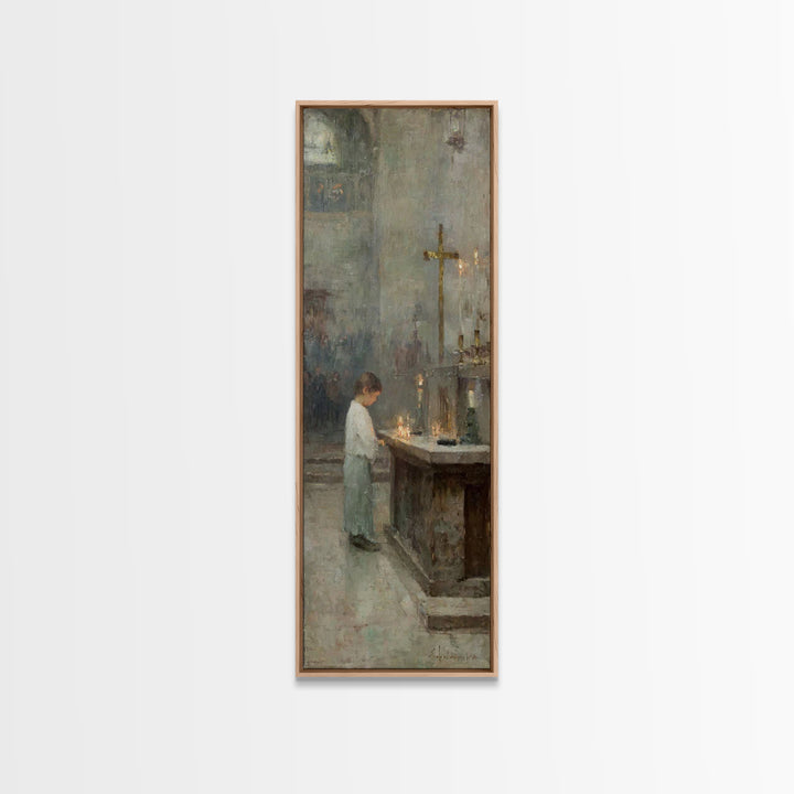 Sacred Candle – Framed Canvas Print, Christian Painting, Christian Wall Art, Vintage Christian Art, Tall Narrow Wall Art, Christian Art Can